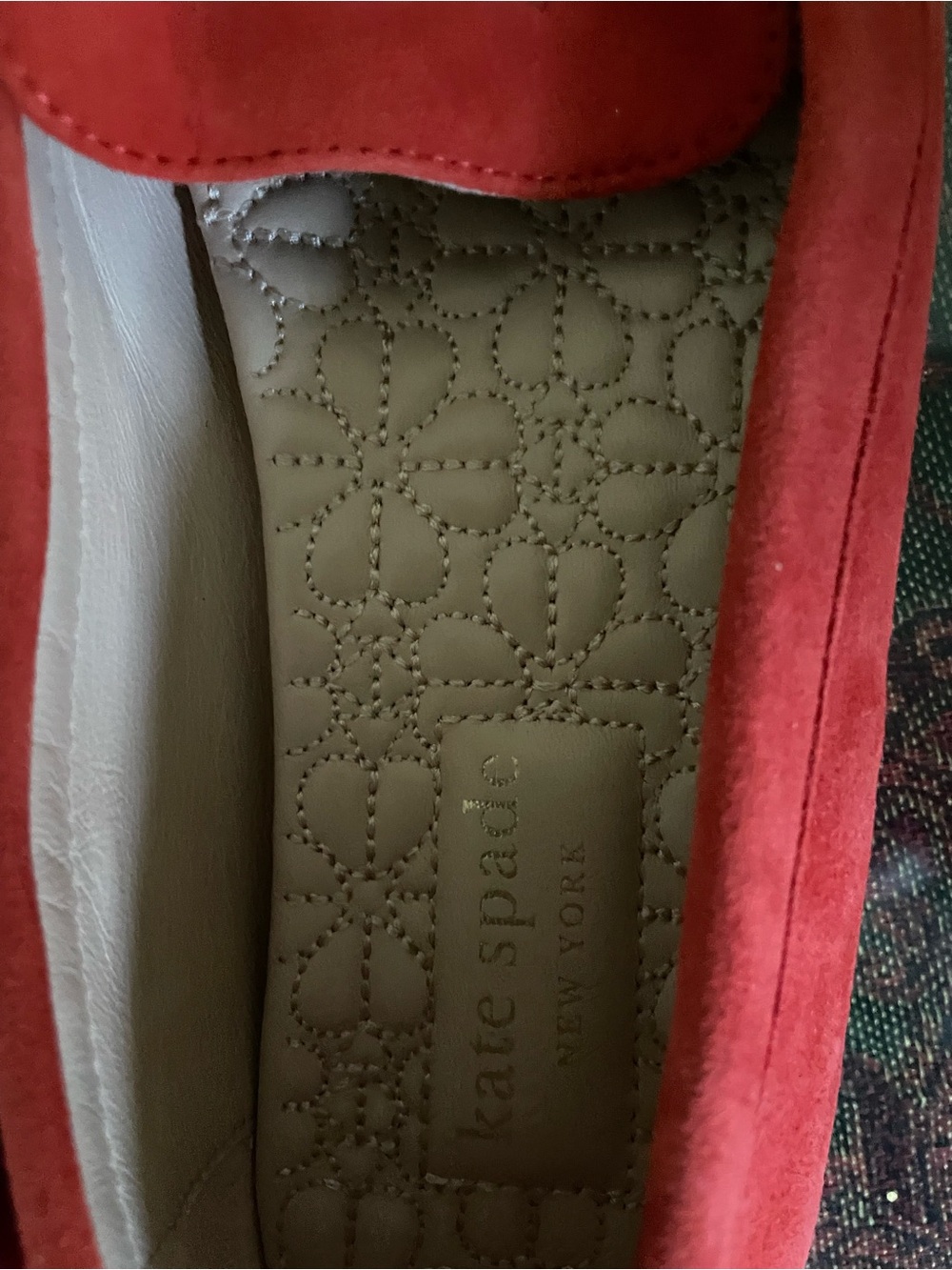 kate spade Red Dakota Suede Loafers with Gold Logo 7.5 EUC - Picture 4 of 5